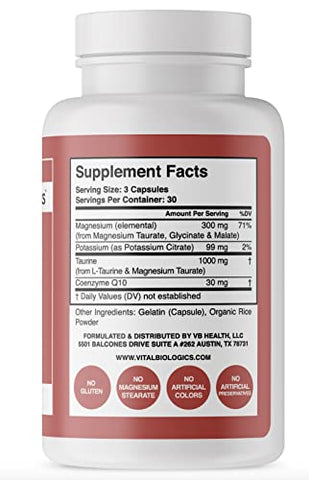 Vital Biologics - Heart Calm – Fórmula Natural e Rápida para Apoiar e Manter um Ritmo Cardíaco Saudável com Magnésio Taurato, Glicinato, Malato e Mais. 90 Cápsulas