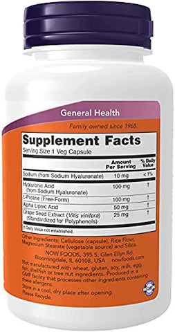 NOW Foods - Now Foods – Ácido Hialurônico 100 mg – 120 Cápsulas Vegetais (Pacote com 2) | Comprar Online | Saúde e Beleza