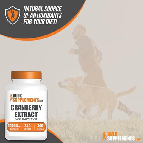 Cranberry Extract Capsules – BulkSupplements.com, Cranberry Supplement for Women – Vegan, 1 Capsule (25000mg Equivalent) per Serving, 240 Veg