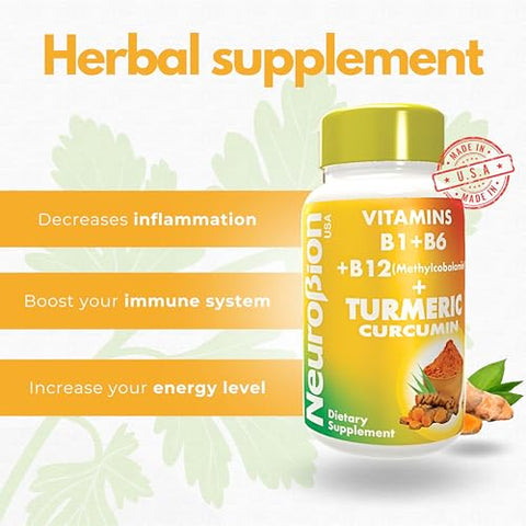 Curcumin 650 mg Herbal Supplement – Antioxidant Support, High Absorption Ultra Potent Turmeric – Multivitamins Complex with B12, 40 Capsules - Neurobion
