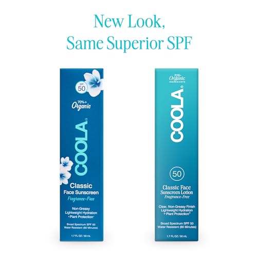 COOLA Protetor Solar Facial Orgânico FPS 50, Loção Bloqueadora, Cuidados Dermatológicos para Proteção Diária, Vegano e Livre de Glúten, 50 ml