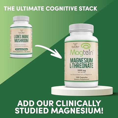 Double Wood Supplements - Cápsulas de Cogumelo do Leão para Suporte Cerebral e Imunidade – 120 Unidades (Dois Meses de Fornecimento) – Testado por Terceiros, Cultivado e Encapsulado no