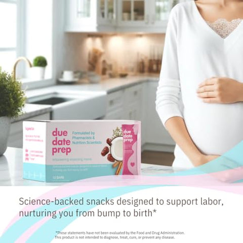Barras de Lanche Due Date Prep – Suporte Natural para Preparação do Parto para Gestantes | Orgânicas, Livres de Glúten, Kosher | Snacks do Terceiro Trimestre com Tâmaras para uma Gravidez Saudável
