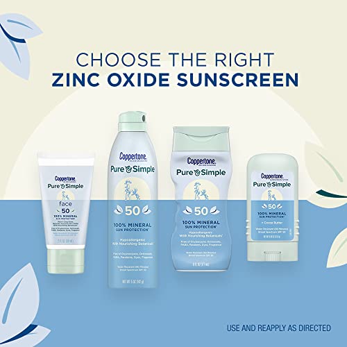 Protetor Solar em Spray Stick Mineral de Óxido de Zinco Pure and Simple FPS 50, Pacote de Protetor Solar de Amplo Espectro FPS 50 (150 ml Spray 14 g Stick), 2 Unidades - Coppertone