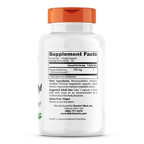Doctor's BEST - Doctor’s Best Phosphatidyl Serine 100 – 120 Cápsulas | Potência Cognitiva | Memória e Concentração | 100% Natural
