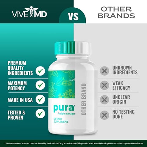 VIVE MD - Puravive: Cápsulas Premium de Gerenciamento de Peso, Método Avançado Puravive Exotic Rice com 60 Cápsulas Não-OGM, com Garcinia Cambogia e Pó de Manga