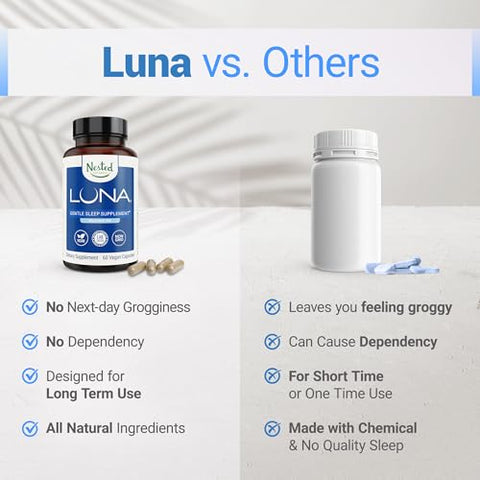 Luna Pack de Dois, Suplemento Noturno para Adultos, Cápsula Herbal para Dormir, Raiz de Valeriana com Camomila, Melissa, Sem Melatonina, Livre de OGM e Glúten - Nested Naturals