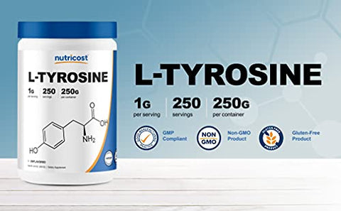 L-Tyrosine em Pó 250g – Puro L-Tyrosine 1000mg por Porção - Nutricost