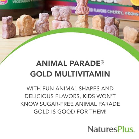 Natures Plus - NaturesPlus Animal Parade Gold – Multivitamínico Infantil Sabor Cereja e Laranja – 60 comprimidos – Marca NaturesPlus