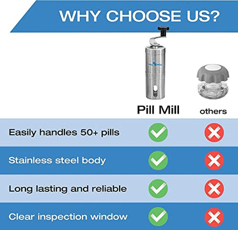 Triturador de Comprimidos Pill Mill – Moedor de Metal para Pílulas – Pulverizador de Comprimidos para Viagem – Ideal para Alimentação por Sonda e Animais de Estimação