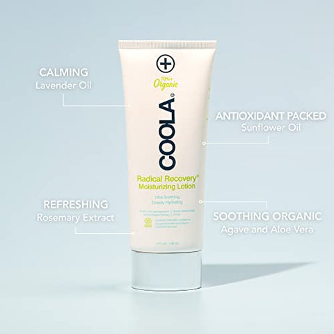 Coola Organic Radical Recovery Loção Corporal Pós-Sol, Aloe Vera, Agave e Óleo de Lavanda para Alívio de Queimaduras Solares, 150ml