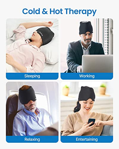 Migraine Ice Head Wrap – Alívio de Dor de Cabeça com Terapia Quente ou Fria – Produto para Alívio de Enxaqueca – Touca de Compressa Térmica – Presente para Reduzir Dores – Elegível para FSA ou HSA - RENPHO