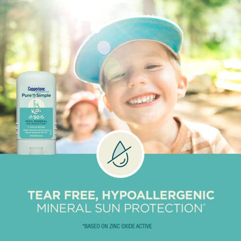 Kids Protetor Solar Pack, Protetor Solar Resistente à Água para Crianças, Spray Protetor Solar Coppertone Kids FPS 50, Lata de 150 ml, Bastão Protetor Solar Mineral Coppertone Pure and Simple Kids, 15 g - Coppertone