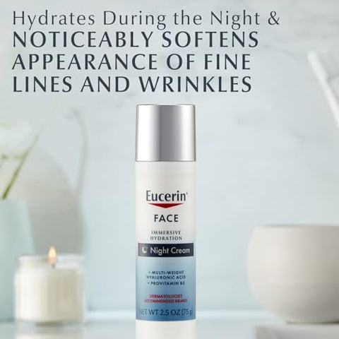 Creme Noturno Hidratante Eucerin Face com Ácido Hialurônico e Provitamina B5, 75ml – Reduz Linhas Finas e Rugas