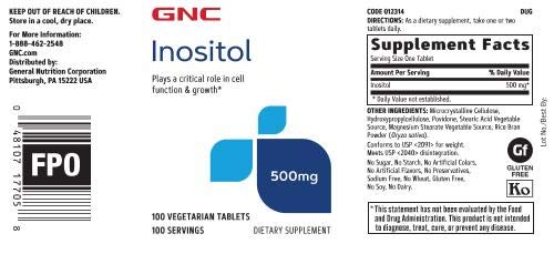 Inositol 500mg – 100 Comprimidos – Suporte para Função e Crescimento Celular - GNC