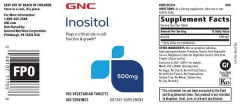Inositol 500mg – 100 Comprimidos – Suporte para Função e Crescimento Celular - GNC
