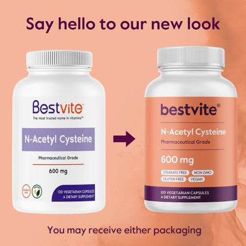 N-Acetyl Cysteine 600mg (NAC) – 120 Cápsulas Vegetarianas – Sem Estearatos – Vegano – Sem Preenchedores – Sem Sílica – Sem Gelatina – Livre de Glúten – Não Transgênico - BESTVITE