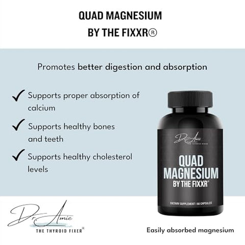 Fixxr - Quad Magnesium by Dr. Amie | 4 Formas de Magnésio 500 mg por Porção | Formulado com Aquamin para Auxiliar na Digestão e Absorção | 60 Cápsulas
