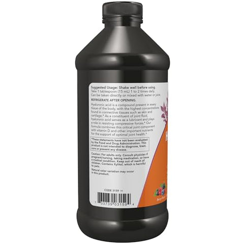 Suplementos, Ácido Hialurônico Líquido Saboroso de Frutas Vermelhas, 100 mg Por Porção, 473 ml - NOW Foods
