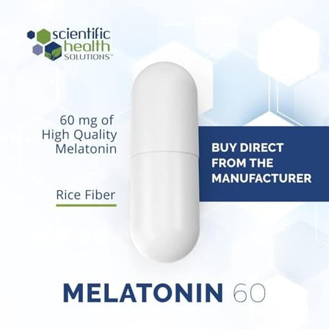Scientific Health Solutions - Melatonina 60mg | Cápsulas Fáceis de Engolir com Alta Dosagem | Vegano, Não-OGM
