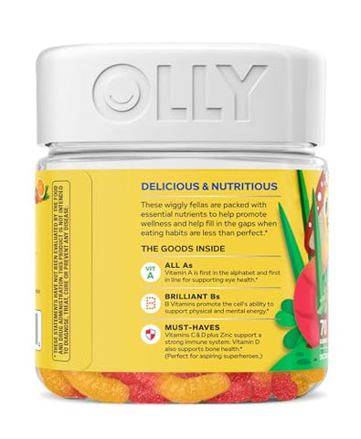Kids Multivitamin Gummy Worms – Saúde geral e suporte imunológico, Vitaminas e Minerais A, C, D, E, Bs e Zinco, Suplemento mastigável, Sabor Punch de Frutas Azedas, 45 dias de fornecimento (70 g) - OLLY