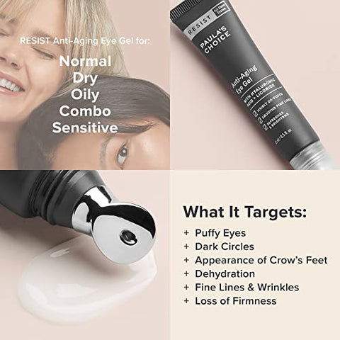 Paula's Choice - Paula’s Choice RESIST Gel para os Olhos Anti-Envelhecimento com Ácido Hialurônico, para Olheiras, Olhos Inchados, Pés de Galinha e Linhas Finas – 30ml