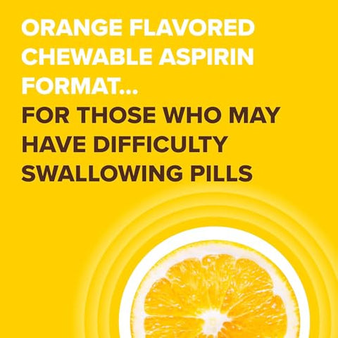Aspirina 81 mg Mastigável, Alívio da Dor, Sabor Laranja, 216 Comprimidos (6 Pacotes) - Bayer