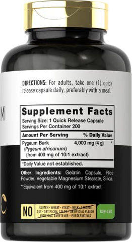 Pygeum Africanum Bark | 200 Cápsulas | Extrato de Alta Potência | Livre de Transgênicos e Glúten  Carlyle - Carlyle