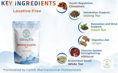 AffirmaTea - Esculpir Cintura: Detox Orgânico de 28 Dias | Chá Verde EGCG de Alta Energia | Reduz inchaço | Aumenta a energia | Sem laxantes | Suporte para controle de peso | Sabor refrescante de hibisco