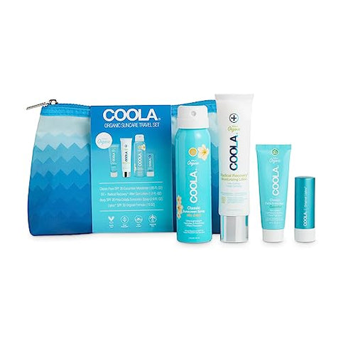 Kit de Proteção Solar COOLA Orgânico FPS 30 com Protetor Labial, Testado por Dermatologistas e Aprovado pela TSA, Vegano e Livre de Glúten, 4 Itens no Total