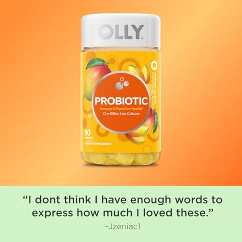 Gummy Probiótico, 1 Bilhão UFCs, Suporte Imunológico e Digestivo, Suplemento Probiótico Mastigável, Manga, 80 Unidades - OLLY