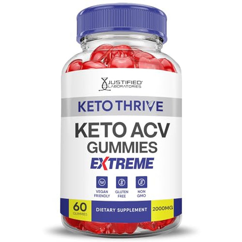 Justified Laboratories - (5 Pacotes) Gomas Keto Thrive Keto ACV Extreme 2000MG – Gomas Keto Thrive Keto de Vinagre de Maçã Formuladas com Suco de Romã e Beterraba em Pó B12 Vegan Non GMO 300 Gomas