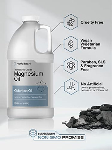 Óleo de Magnésio | 1892 ml | Grau Terapêutico | Fórmula Vegetariana, Não-OGM, Sem Glúten e Sem Parabenos | Inodoro - Horbäach