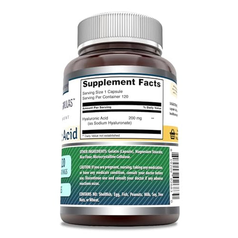 Amazing Nutrition - Amazing Formulas – Suplemento de Ácido Hialurônico | 200 mg por Porção | 120 Cápsulas | Livre de Transgênicos | Sem Glúten | Fabricado nos EUA
