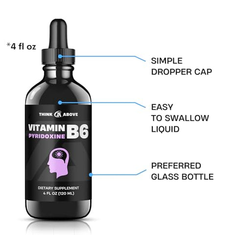 Think Above - Suplemento Líquido de Vitamina B6 Pyridoxine, Frasco de Vidro 120 ml – Marca em Destaque