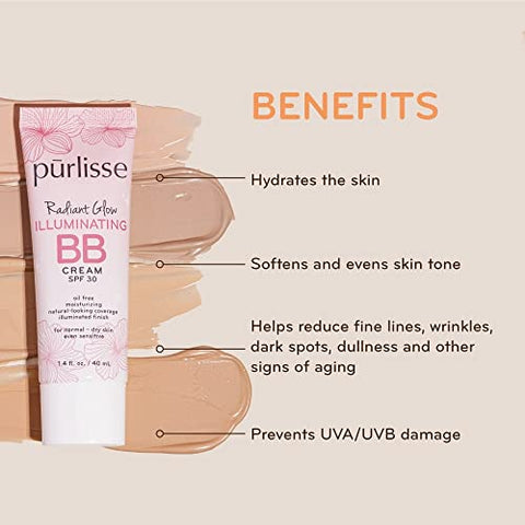 BB Cream Iluminador Radiante SPF30 Hidratante e Hidratante Natural Orgânico Cruelty-free Sulfato – 30ml - pūrlisse