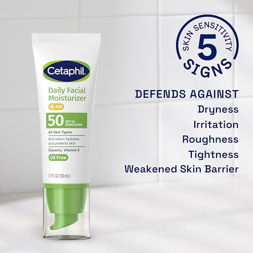 Hidratante Facial Diário FPS 50, 50ml (Pack com 2 unidades), Hidratante Facial Suave para Peles Secas a Normais, Sem Fragrância Adicionada, Recomendado por Dermatologistas (Embalagem…) - Cetaphil