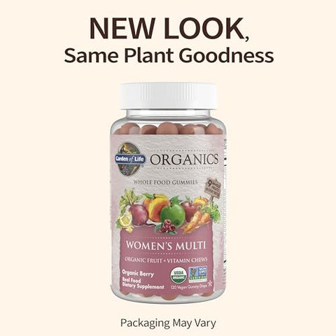 Organics Gummy Vitamins para Mulheres – Berry – Certificado Orgânico, Não-OGM, Vegano, Kosher Multi Completo – Metil B12, C - Garden of Life