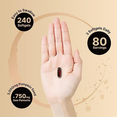 Óleo de Semente de Abóbora Virgem NatureBell 3.000mg Por Porção com Saw Palmetto, 240 Cápsulas Softgel | Extraído a Frio – Rico em Ômega 6