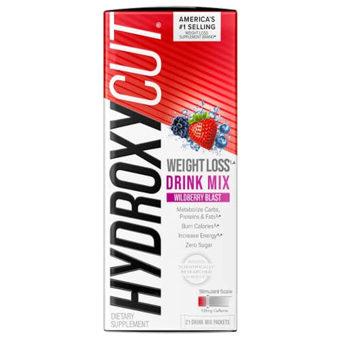 Drink Mix Wildberry Blast – 21 Pacotes de Viagem – Zero Calorias, Zero Açúcar – Acelera o Metabolismo, Queima Calorias, Aumenta a Energia – Para Mulheres - Hydroxycut