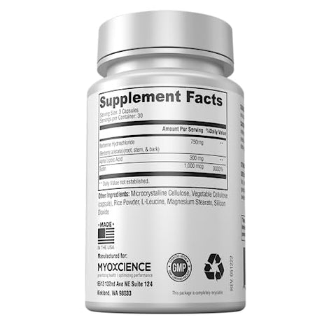 Berberine Fasting Accelerator: Berberine HCL com ALA e Biotina, Cápsula – 60g - MYOXCIENCE