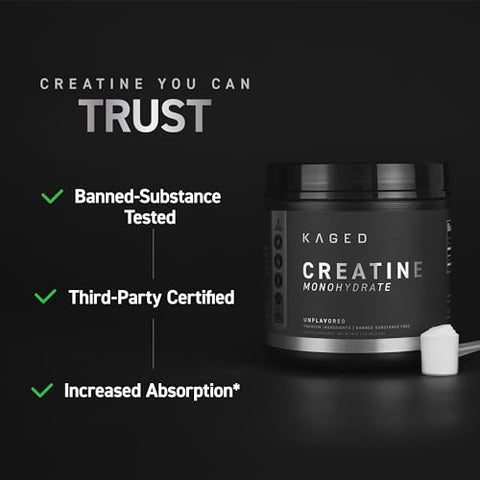 Creatine Monohydrate Micronizado em Pó | 100 Porções | Sem Sabor | Recuperação e Crescimento Muscular para Homens | Marca Kaged - Kaged