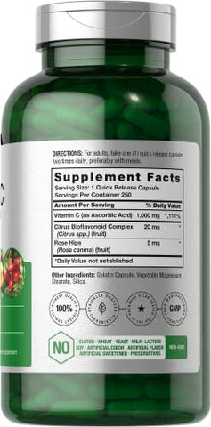 Vitamina C 1000mg | 250 Cápsulas | com Bioflavonoides e Rose HIPS | Suplemento Sem GMO, Sem Glúten | Fórmula de Alta Potência - Horbäach