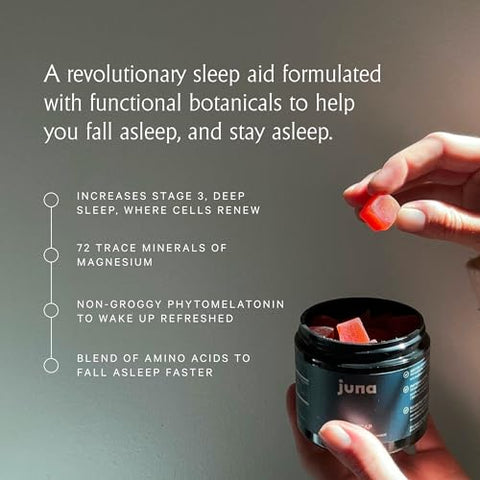 Nightcap Gomas para Dormir de Adultos – Auxílio Natural ao Sono com Fitomelatonina, Sem Açúcar, à Base de Plantas – Fórmula com Cereja, GABA, Magnésio e Camomila - Juna