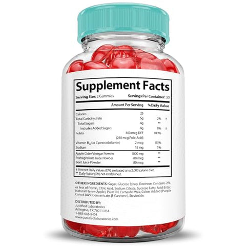 Justified Laboratories - (2 Pacotes) Gomas Ketosophy Keto ACV Fórmula Avançada 1000MG Gomas Ketosophy Keto Vinagre de Maçã Formulado com Pó de Romã e Beterraba B12 Vegano Não GMO 120 Gomas