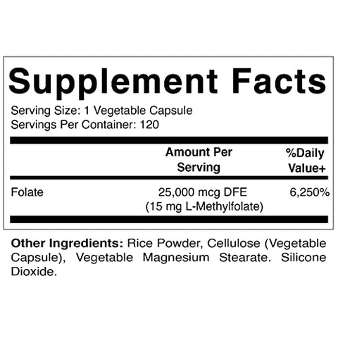 Methyl Folate 15mg – 120 Cápsulas Vegetais – Alta Potência Otimizada e Ativada – Folate Metabolicamente Ativo - Vitamatic
