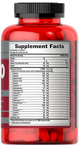 Puritan's Pride - Puritan’s Pride Amino 1000 – 190 Caplets | Aminoácidos de alta qualidade | 1000mg por cápsula | Embalagem com 190 cápsulas | Marca Puritan’s Pride