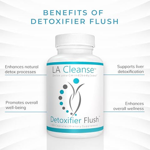 LA Cleanse - Detoxificador Flush Suplemento Detox – 100 Cápsulas – 137,5 mg Raiz de Hydrastis canadensis com Pó de Raiz de Arctium lappa, Raiz de Rumex crispus