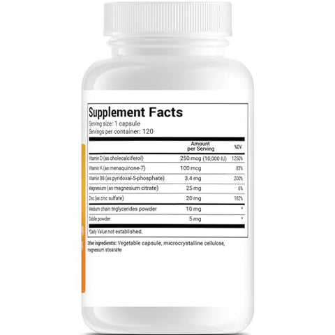 Dr. Berg Nutritionals - Dr. Berg’s Vitamina D3 K2 c/ Óleo MCT – 10.000 UI de Vitamina D3, 100 mcg de Vitamina K2 MK7, Sais Biliares Purificados, Zinco