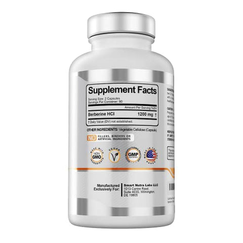 Premium Berberine HCL 1200mg – 180 Cápsulas Veganas, Suplemento de Berberina Pura 100%% – Sem OGM, Sem Glúten - Smart Nutra Labs